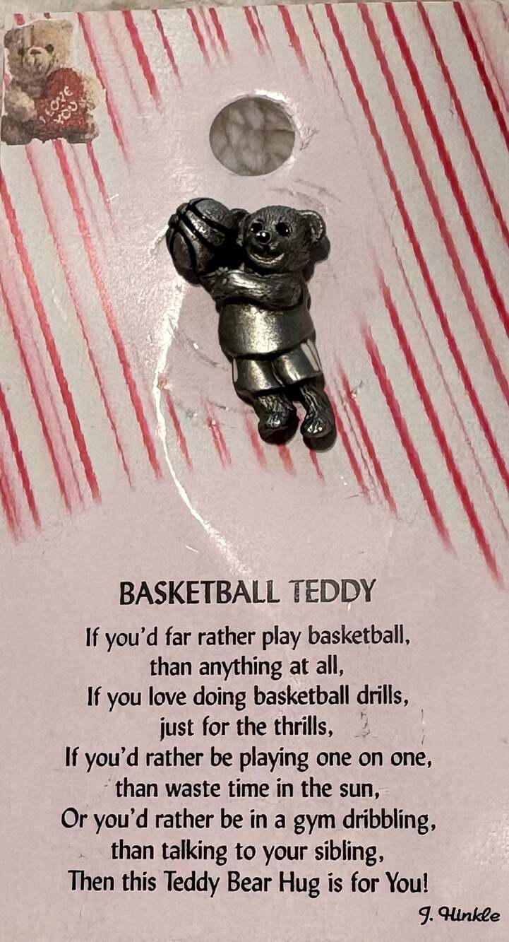 New Thoughtful Little Angels Basketball Teddy Pewter Lapel Pin with Gift Card